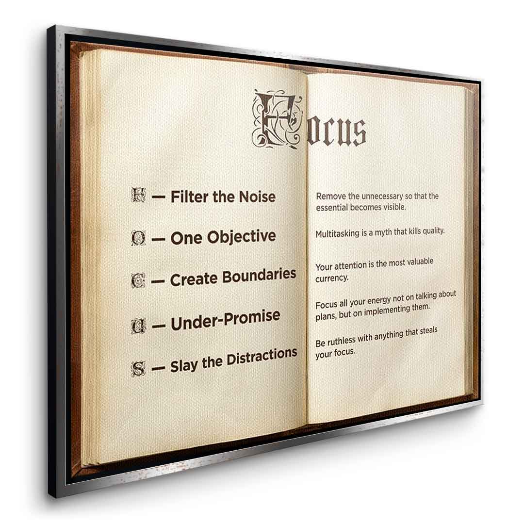 DOTCOMCANVAS® Focus book Leinwandbild – Seitenansicht goldener Rahmen