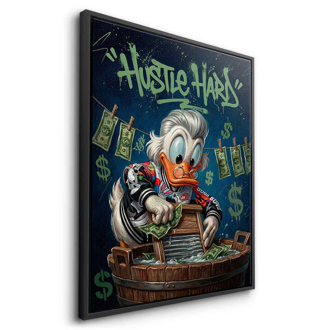 DOTCOMCANVAS® Hustle Hard Leinwandbild – Seitenansicht schwarzer Rahmen