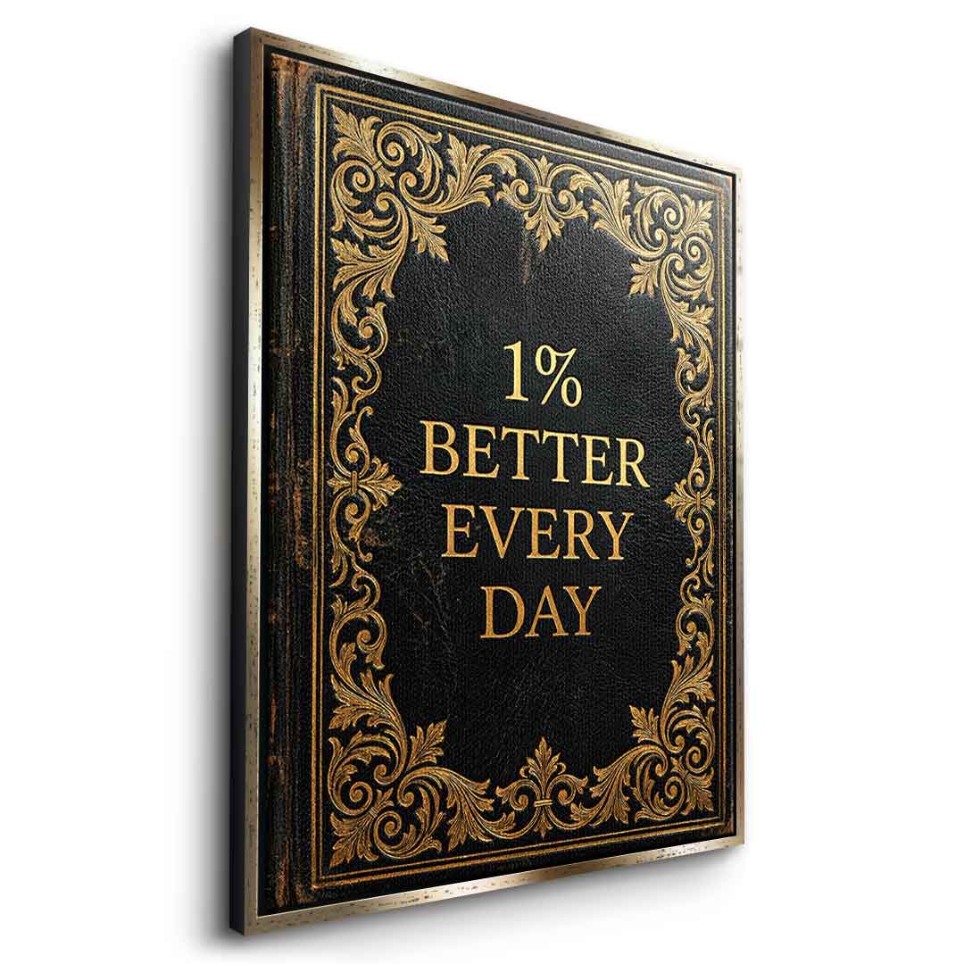 DOTCOMCANVAS® 1% better every day Leinwandbild – Seitenansicht goldener Rahmen