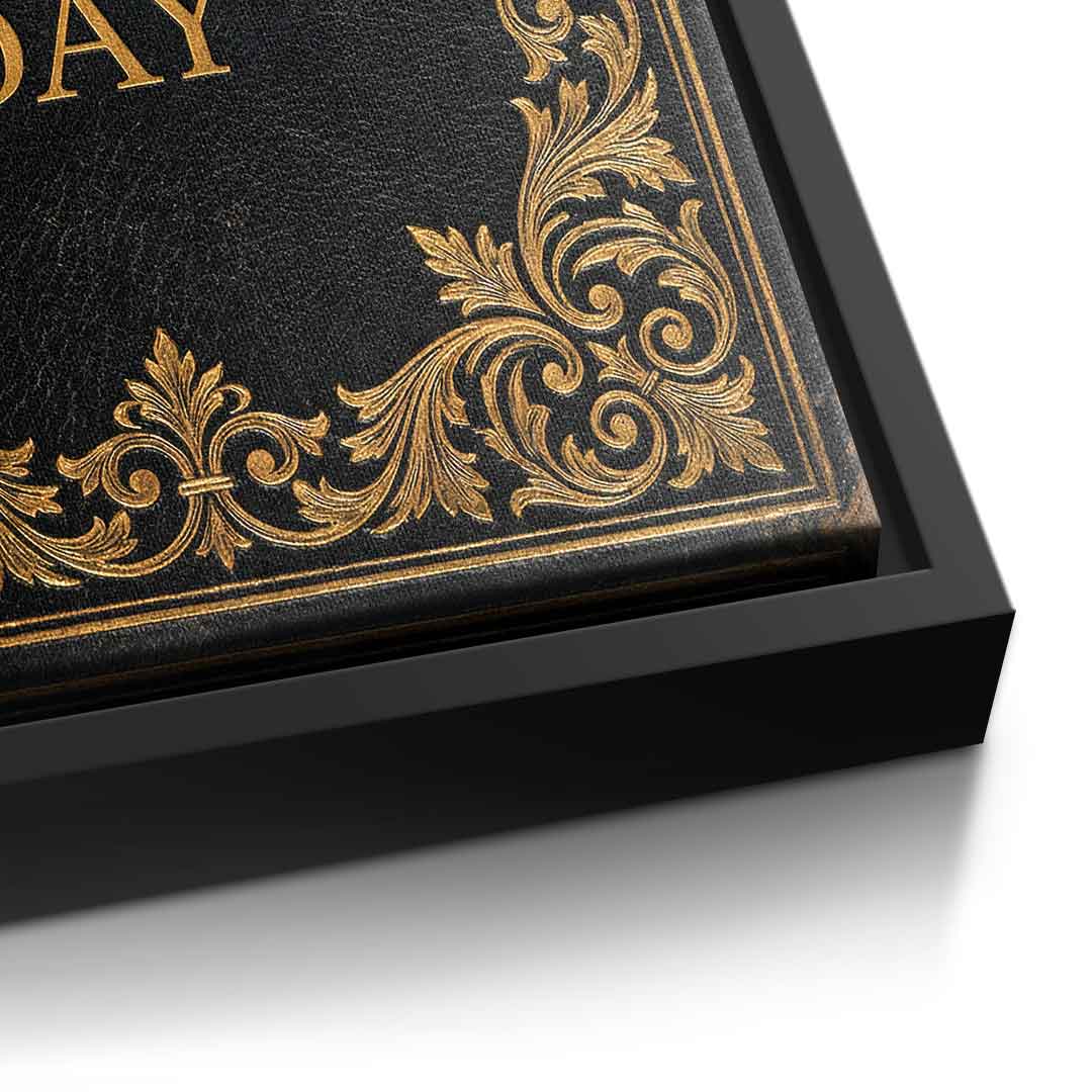 DOTCOMCANVAS® 1% better every day Leinwandbild – Detailansicht schwarzer Rahmen