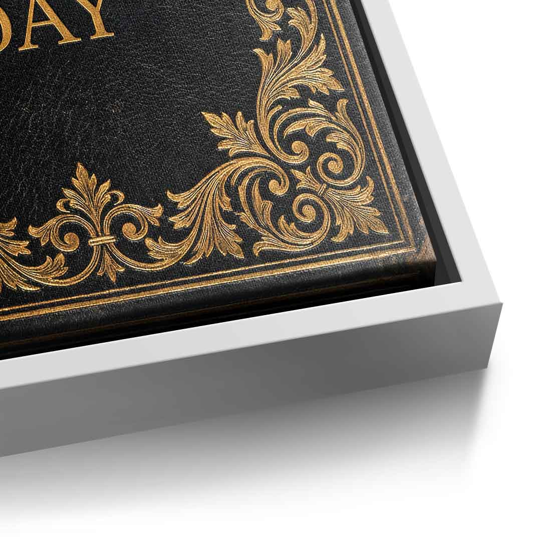 DOTCOMCANVAS® 1% better every day Leinwandbild – Detailansicht weißer Rahmen