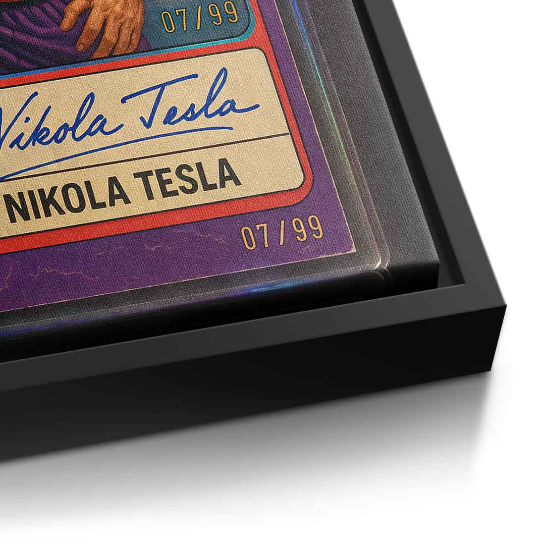 DOTCOMCANVAS Leinwandbild Nikola Tesla Basketball Card Detailansicht mit schwarzem Rahmen