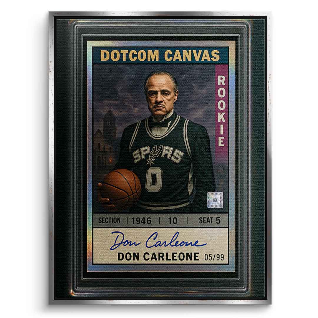 DOTCOMCANVAS Leinwandbild Don Carleone Basketball Card Pop Art Frontansicht mit silbernem Rahmen