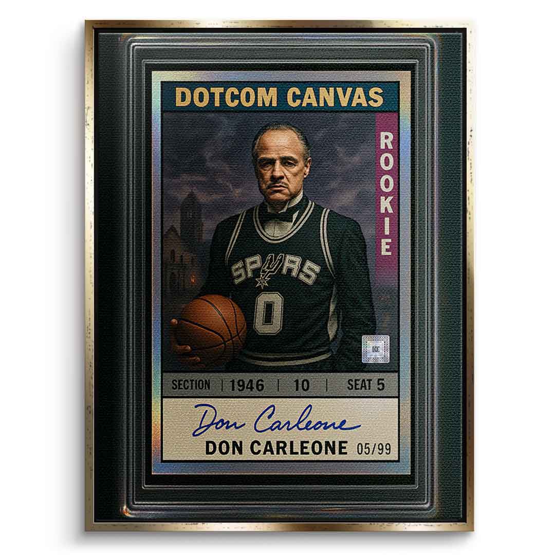 DOTCOMCANVAS Leinwandbild Don Carleone Basketball Card Pop Art Frontansicht mit goldenem Rahmen
