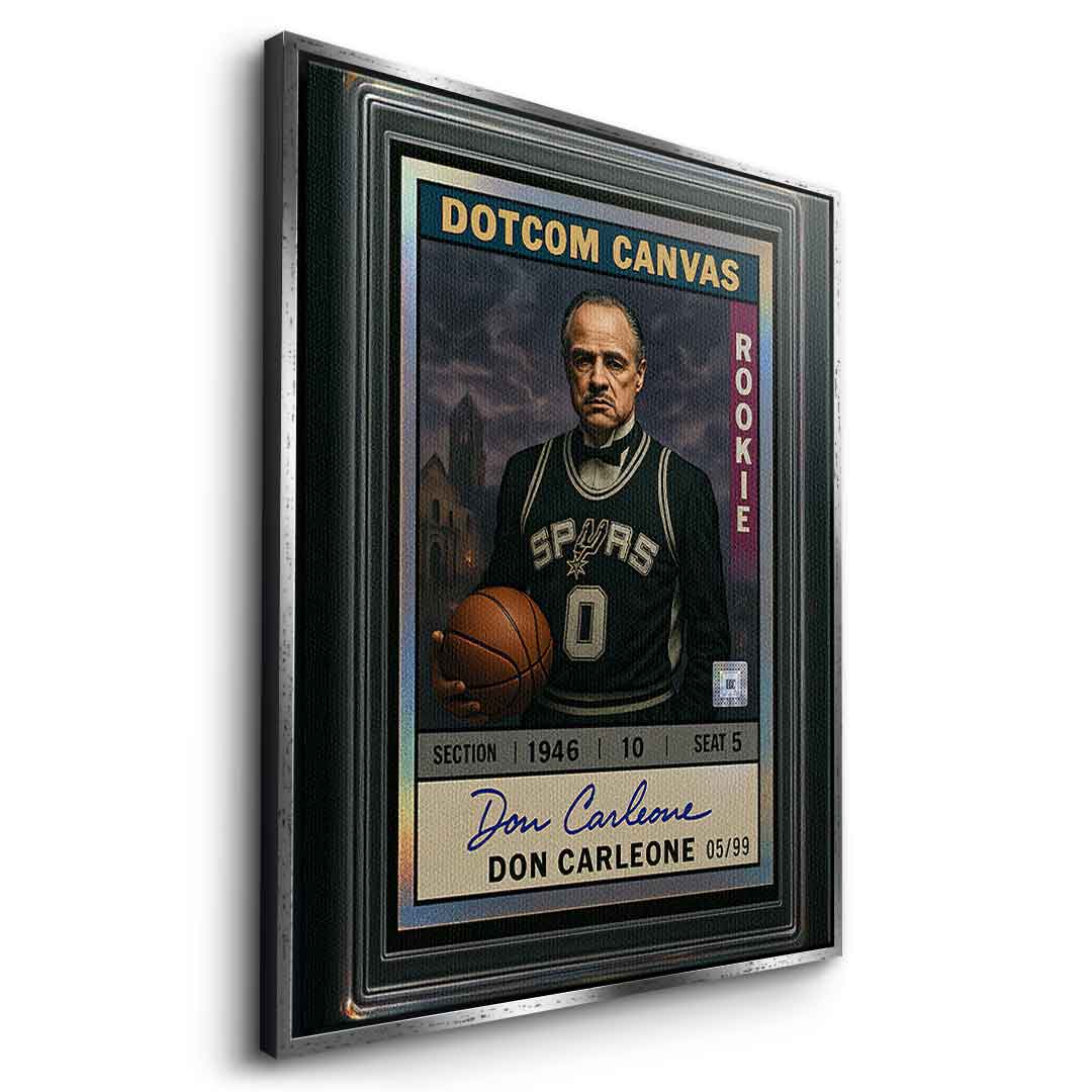 DOTCOMCANVAS Leinwandbild Don Carleone Basketball Card Pop Art Seitenansicht mit silbernem Rahmen