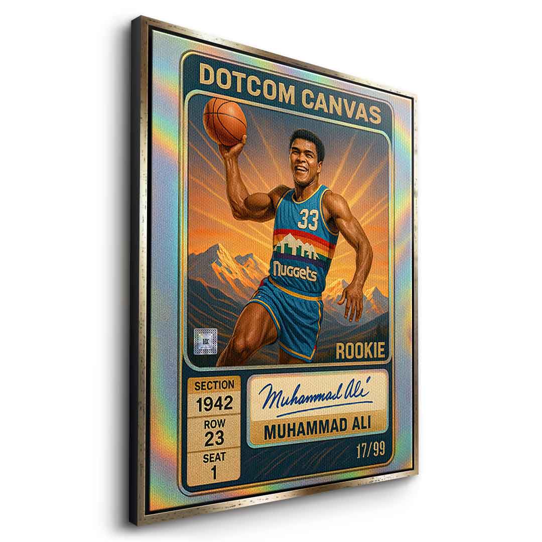 DOTCOMCANVAS Muhammad Ali Basketball Card Leinwandbild Pop Art Gold gerahmt Seitenansicht