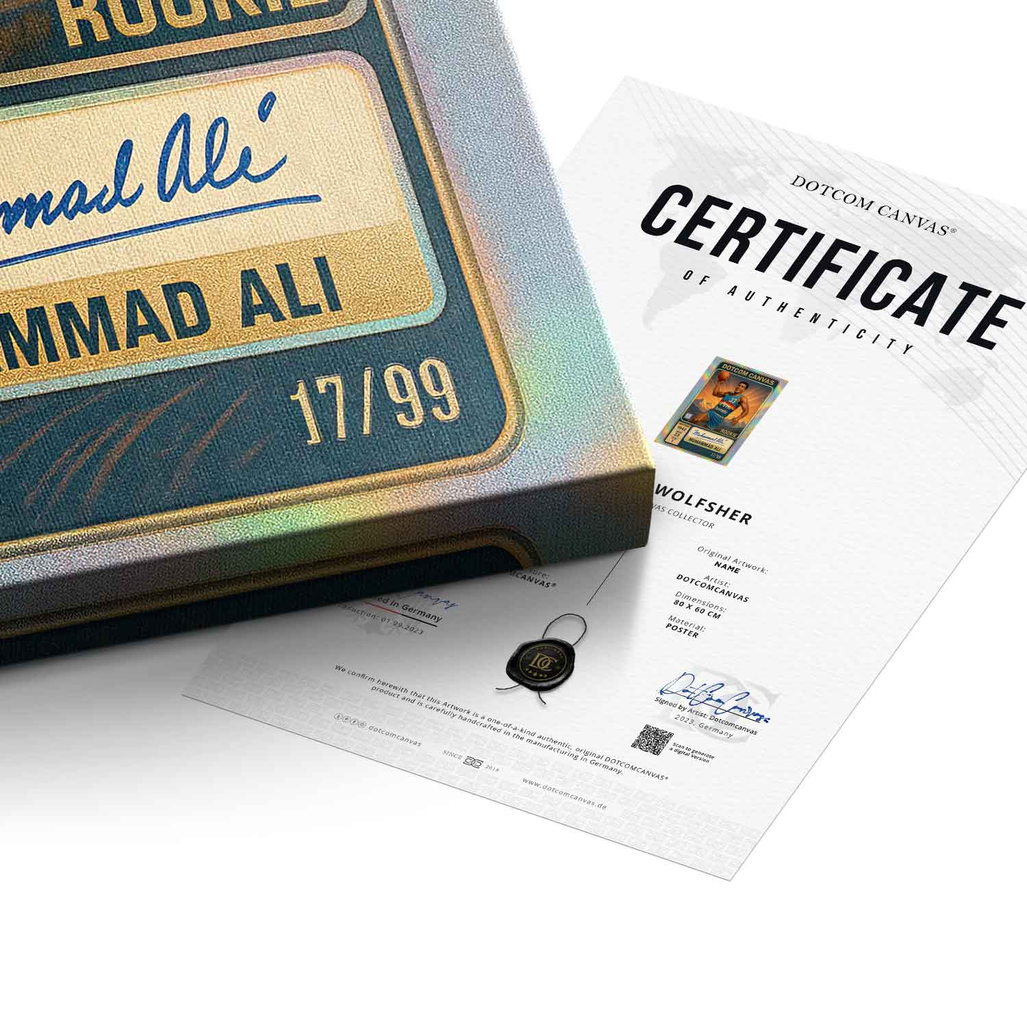 DOTCOMCANVAS Muhammad Ali Basketball Card Leinwandbild Pop Art Echtheitszertifikat