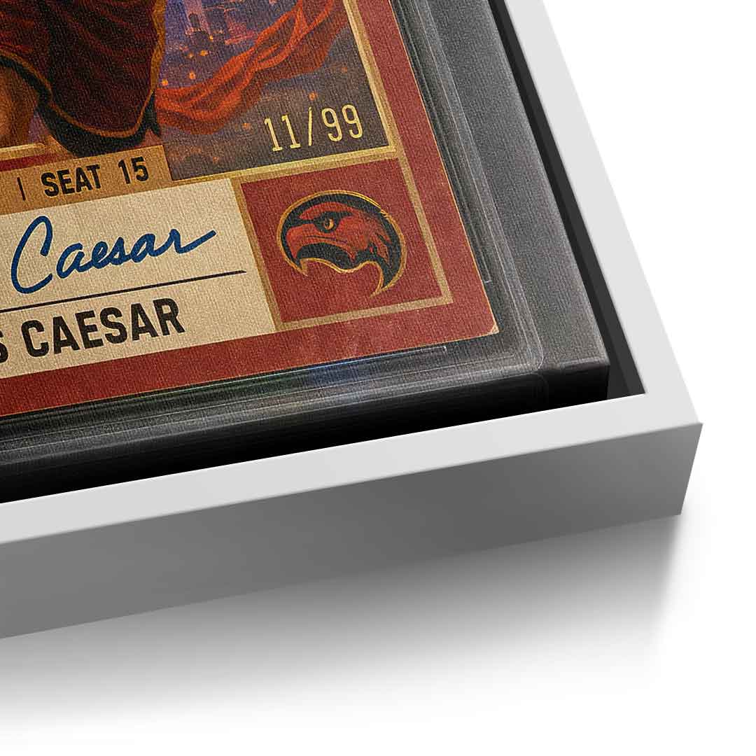 DOTCOMCANVAS Julius Caesar Basketball Card Leinwandbild Pop Art – Detailansicht weißer Rahmen