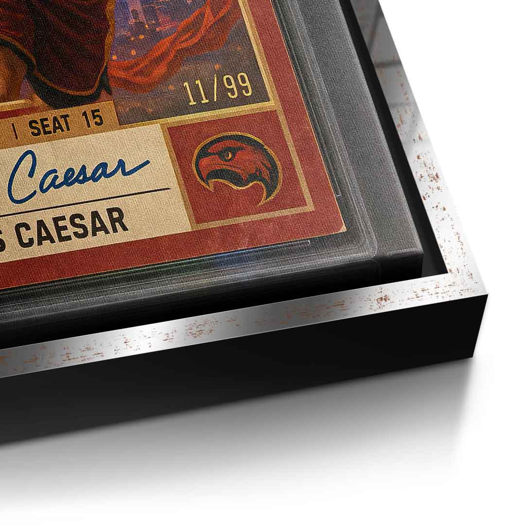 DOTCOMCANVAS Julius Caesar Basketball Card Leinwandbild Pop Art – Detailansicht Silber Rahmen