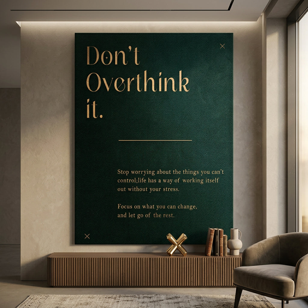 DOTCOMCANVAS Leinwandbild Don't Overthink it. im Raum – motivierendes Typografie-Wandbild über dem Sofa im Wohnzimmer