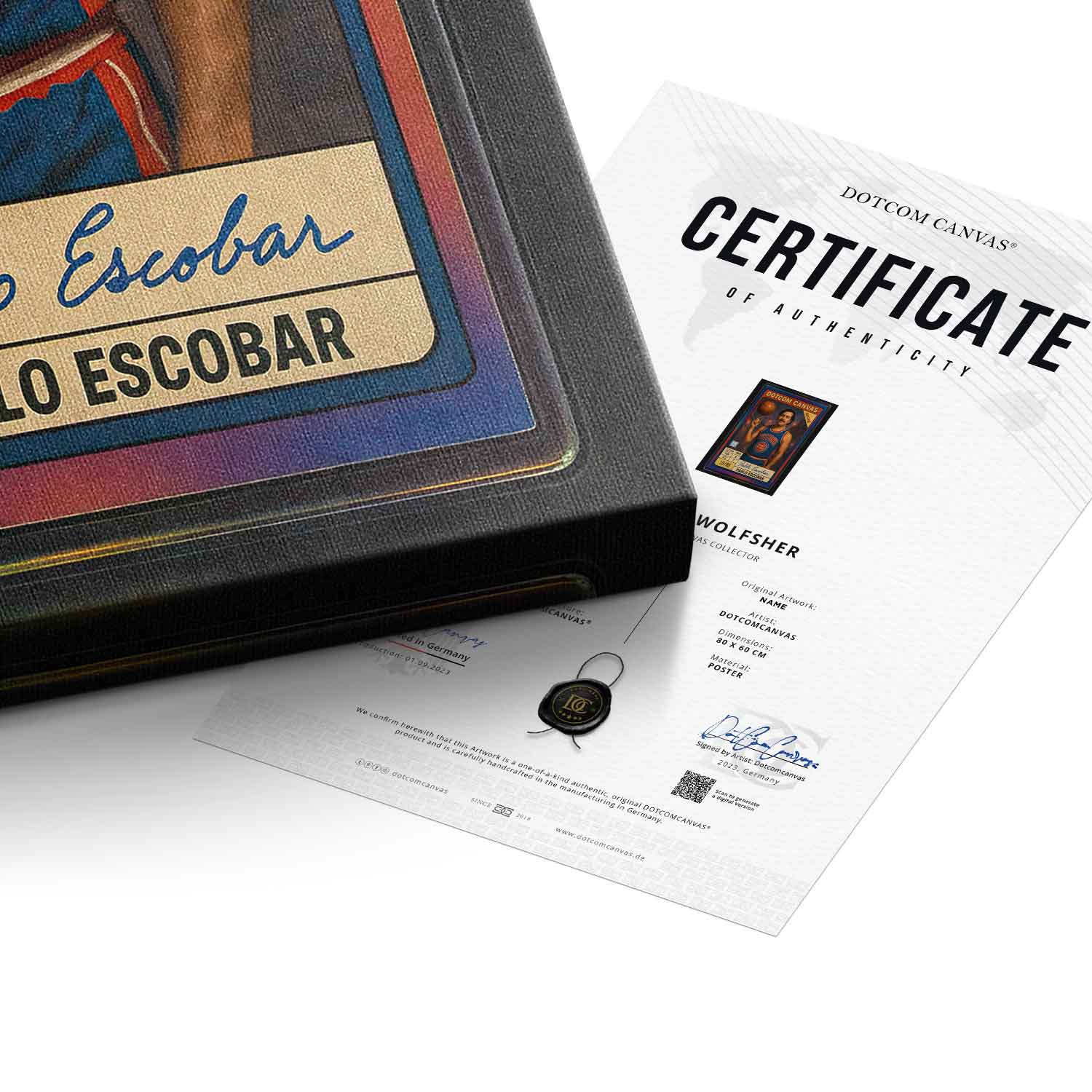 DOTCOMCANVAS Pablo Escobar Basketball Card Leinwandbild Pop Art Echtheitszertifikat
