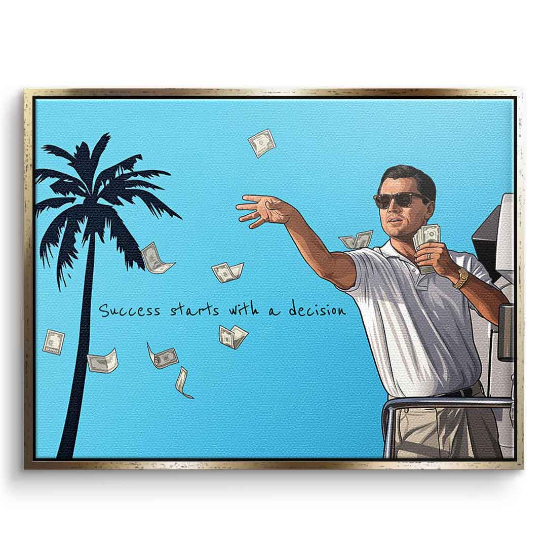 Success starts with a decision Leinwandbild silberner Rahmen