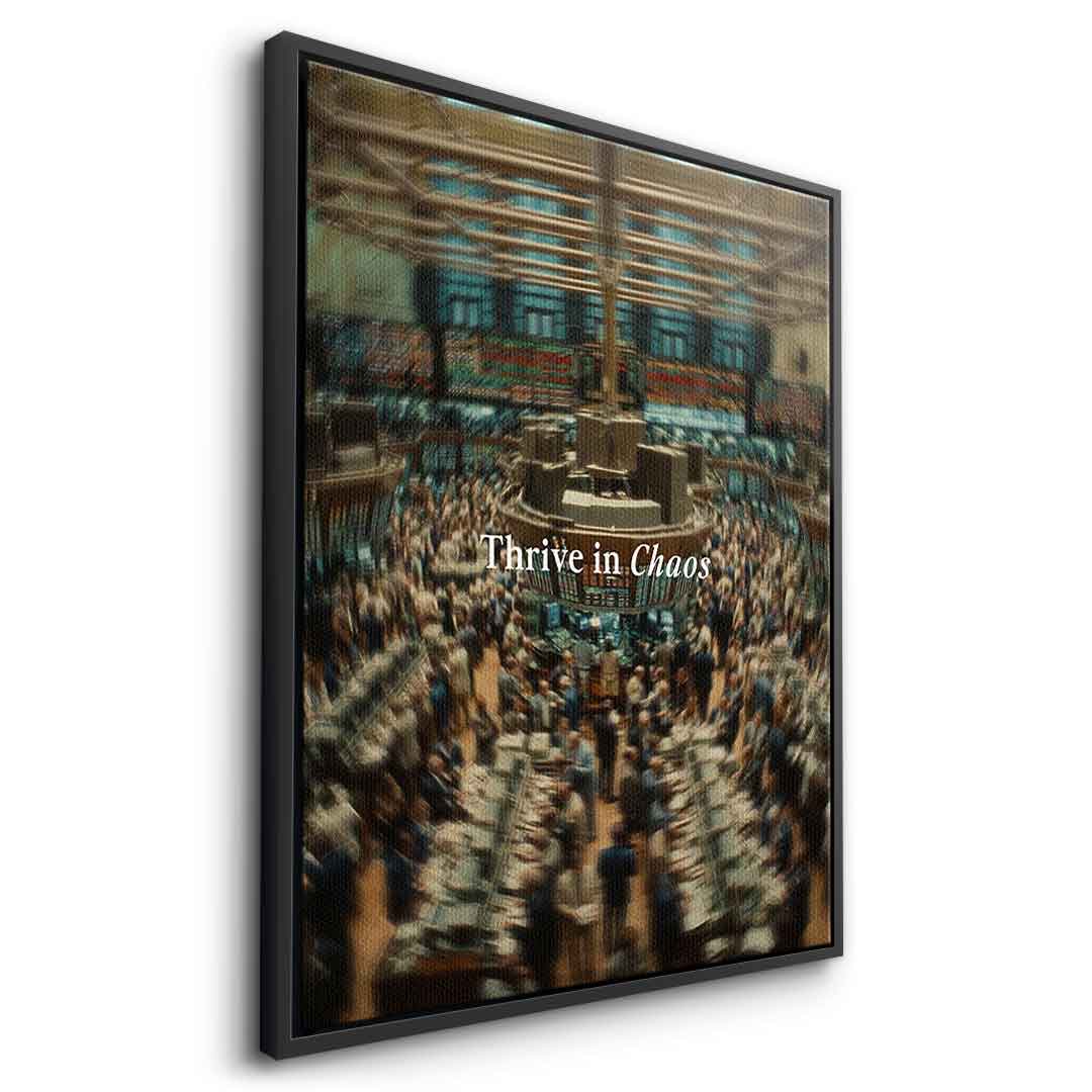 Thrive in Chaos Leinwandbild mit schwarzem Rahmen Seitenansicht