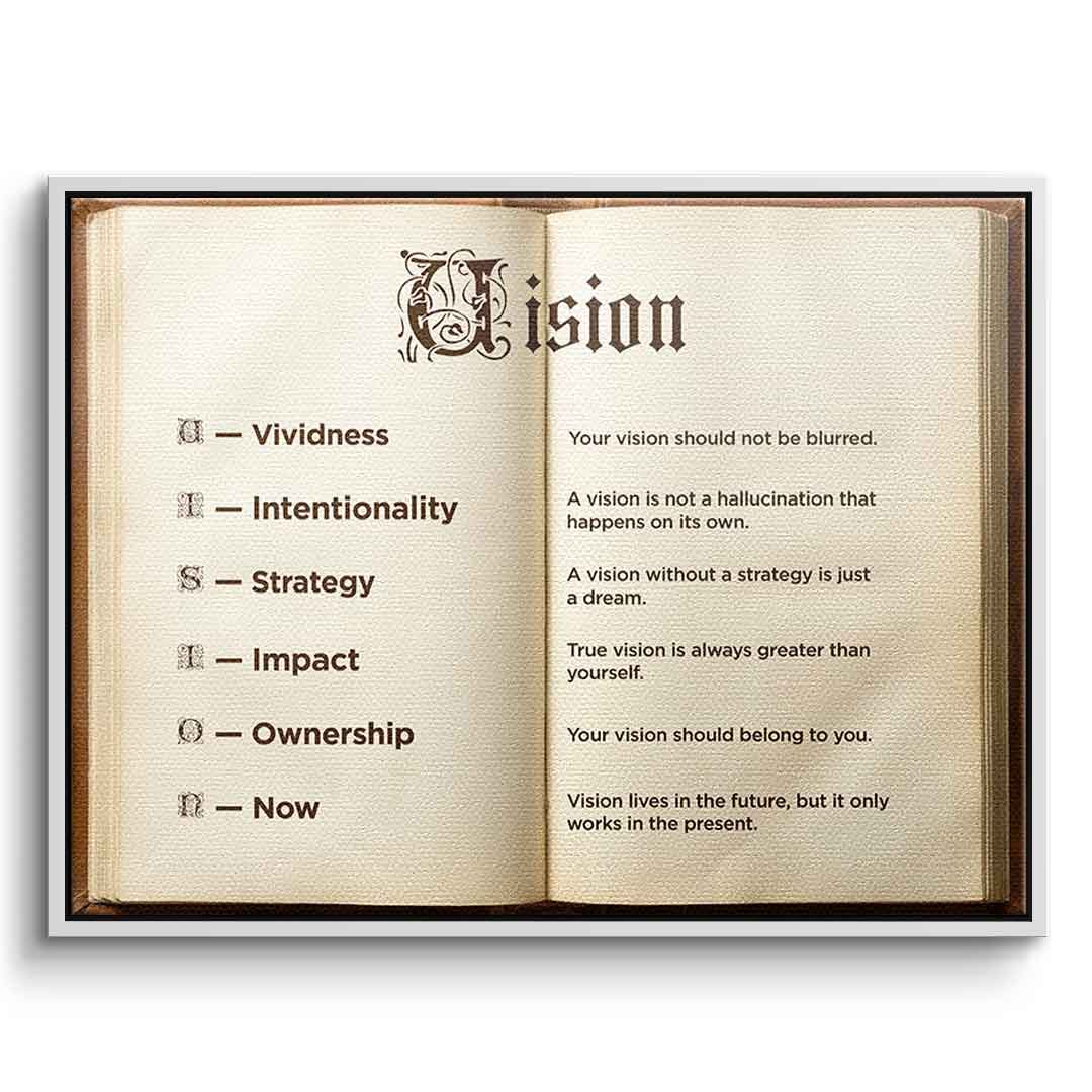 DOTCOMCANVAS® Vision Book Leinwandbild – Vorderansicht weißer Rahmen