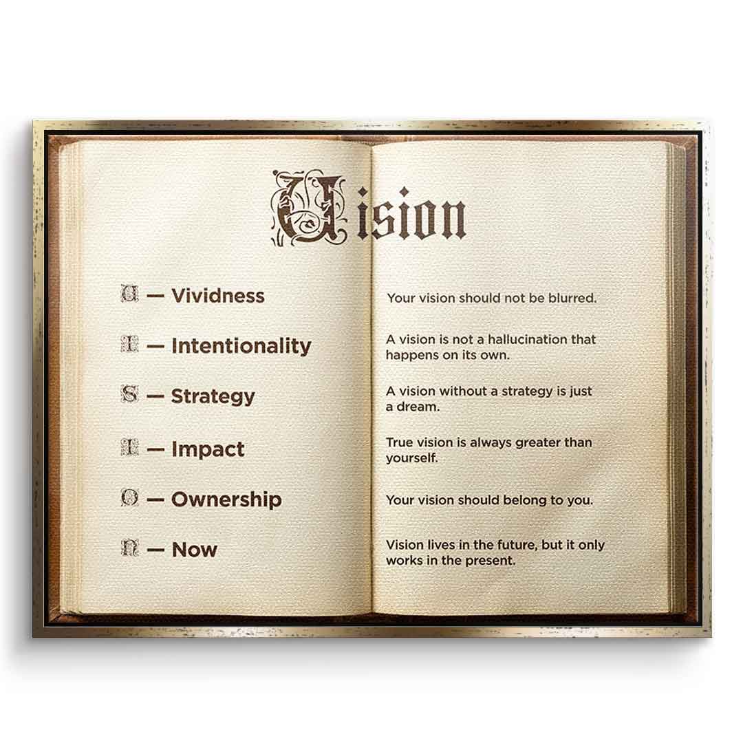 DOTCOMCANVAS® Vision Book Leinwandbild – Vorderansicht schwarzer Rahmen