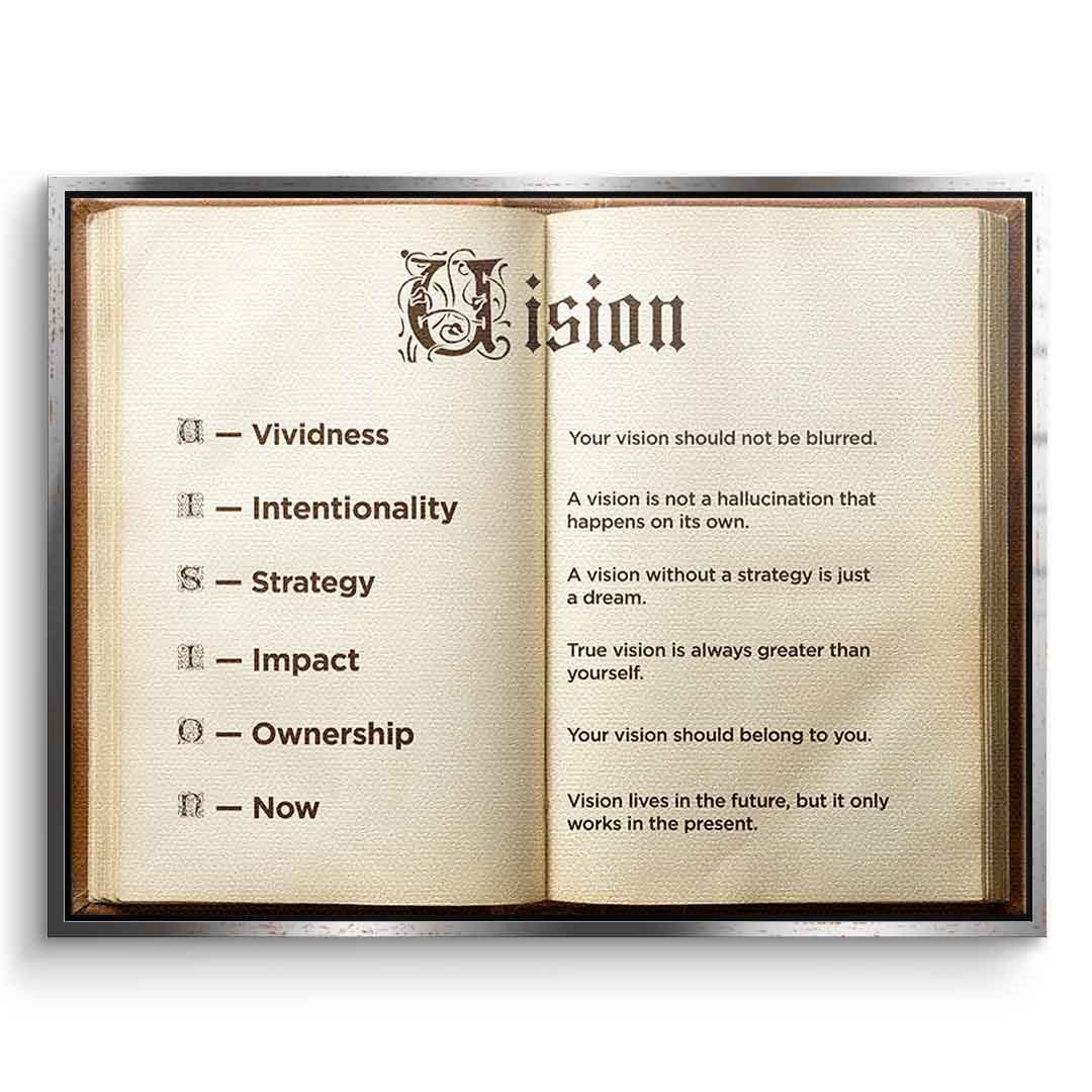 DOTCOMCANVAS® Vision Book Leinwandbild – Vorderansicht goldener Rahmen