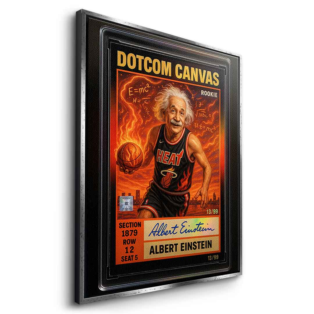 DOTCOMCANVAS Albert Einstein Basketball Card Pop Art Wandbild Leinwandbild Seitenansicht mit weißem Rahmen
