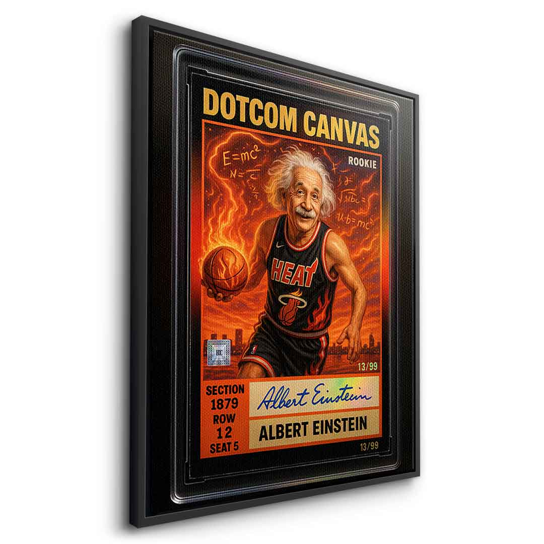 DOTCOMCANVAS Albert Einstein Basketball Card Pop Art Wandbild Leinwandbild Seitenansicht mit schwarzem Rahmen