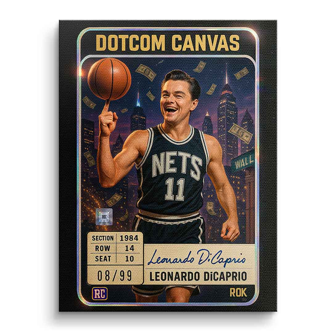 DOTCOMCANVAS Leo Dicaprio Basketball Card Leinwandbild Pop Art Hochformat Vorderansicht Ohne Rahmen