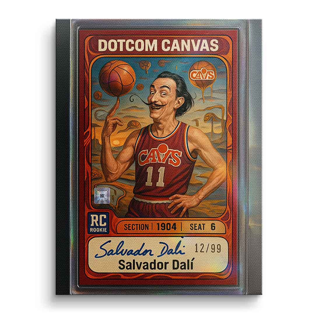 DOTCOMCANVAS® Salvador Dali Basketball Card Leinwandbild – Frontansicht ohne Rahmen, Pop-Art-Sammelkarte