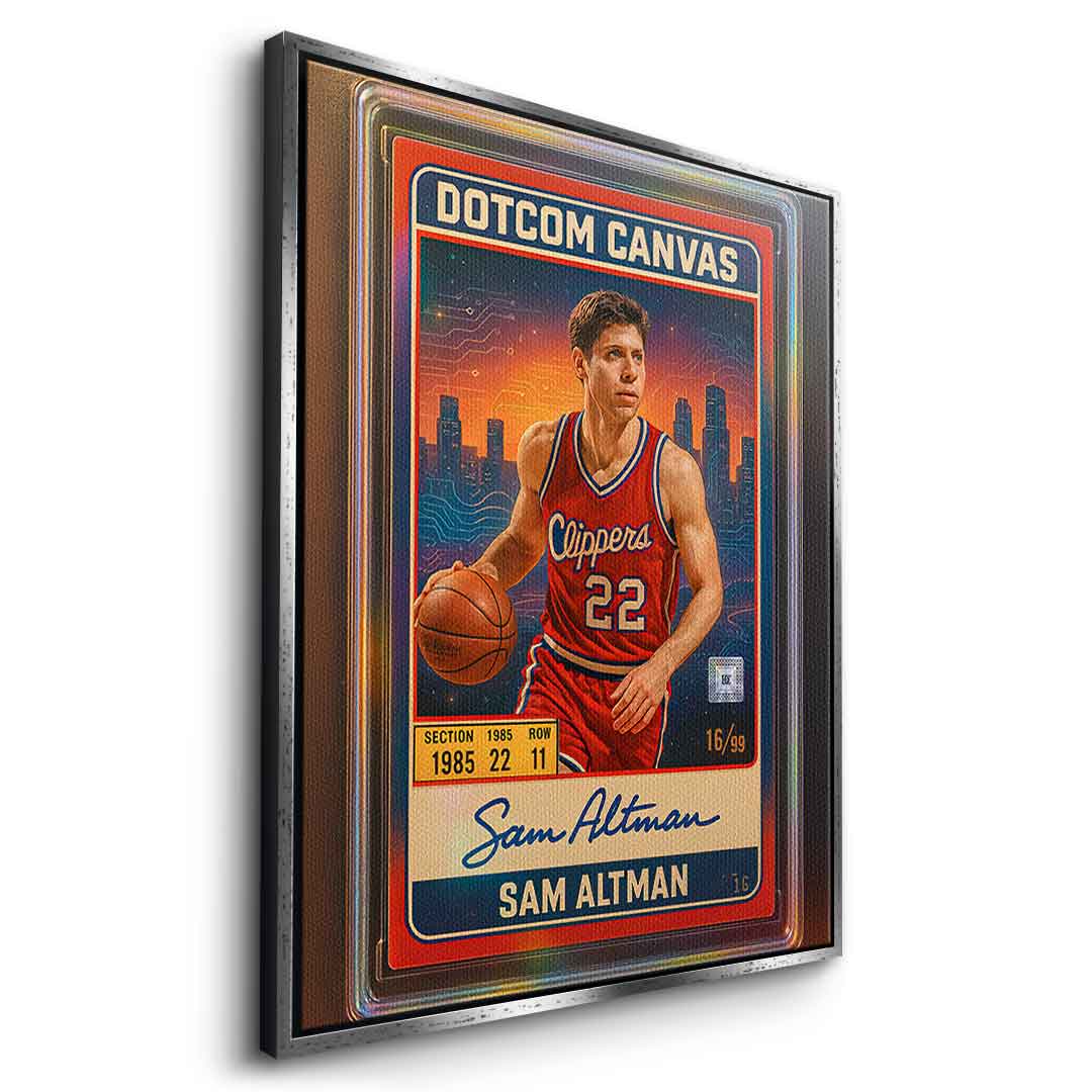DOTCOMCANVAS Sam Altman Basketball Card Leinwandbild Seitenansicht Weiß-Rahmen