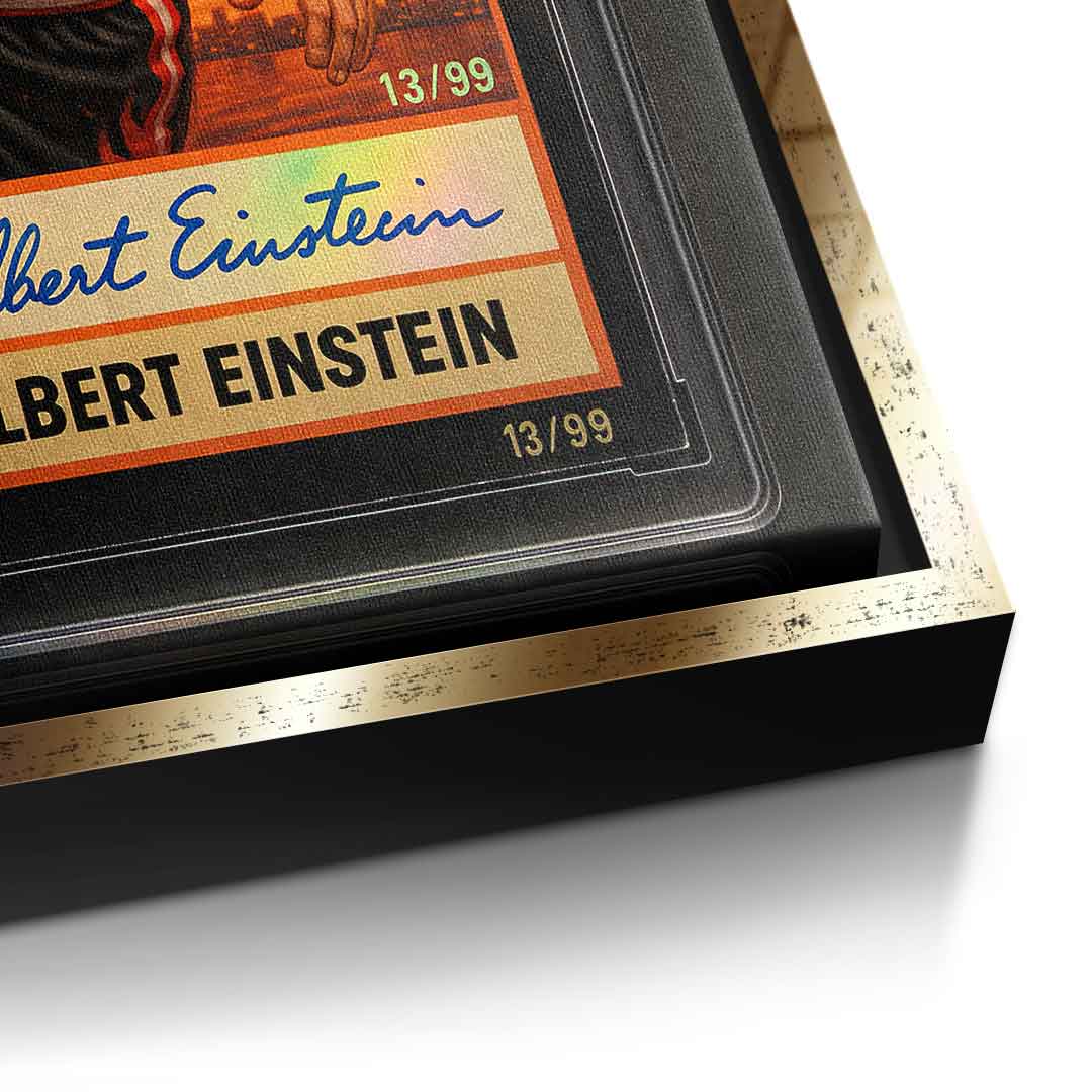 DOTCOMCANVAS Albert Einstein Basketball Card Pop Art Wandbild Leinwandbild Detailansicht goldener Rahmen