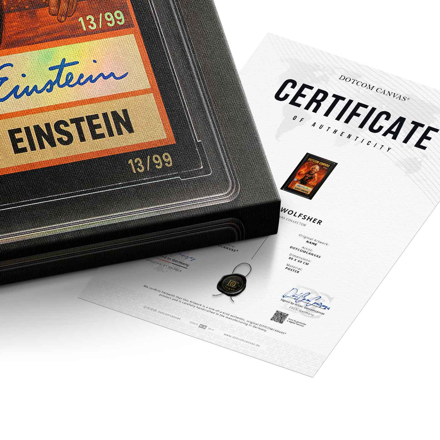 DOTCOMCANVAS Albert Einstein Basketball Card Pop Art Wandbild Leinwandbild Echtheitszertifikat