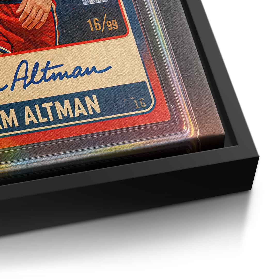 DOTCOMCANVAS Sam Altman Basketball Card Leinwandbild Detailaufnahme mit Schwarz-Rahmen