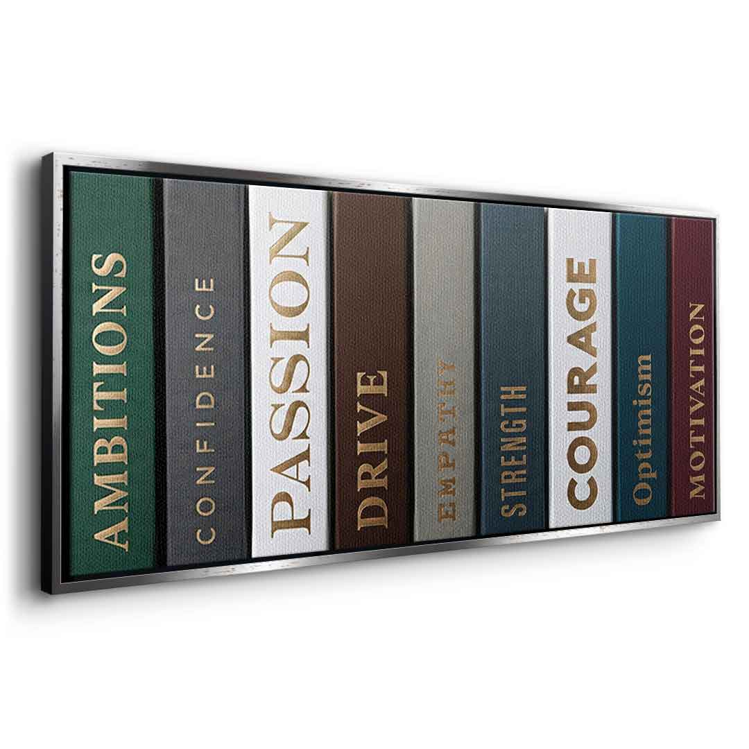 DOTCOMCANVAS Motivational Books Leinwandbild Seitenansicht Gold