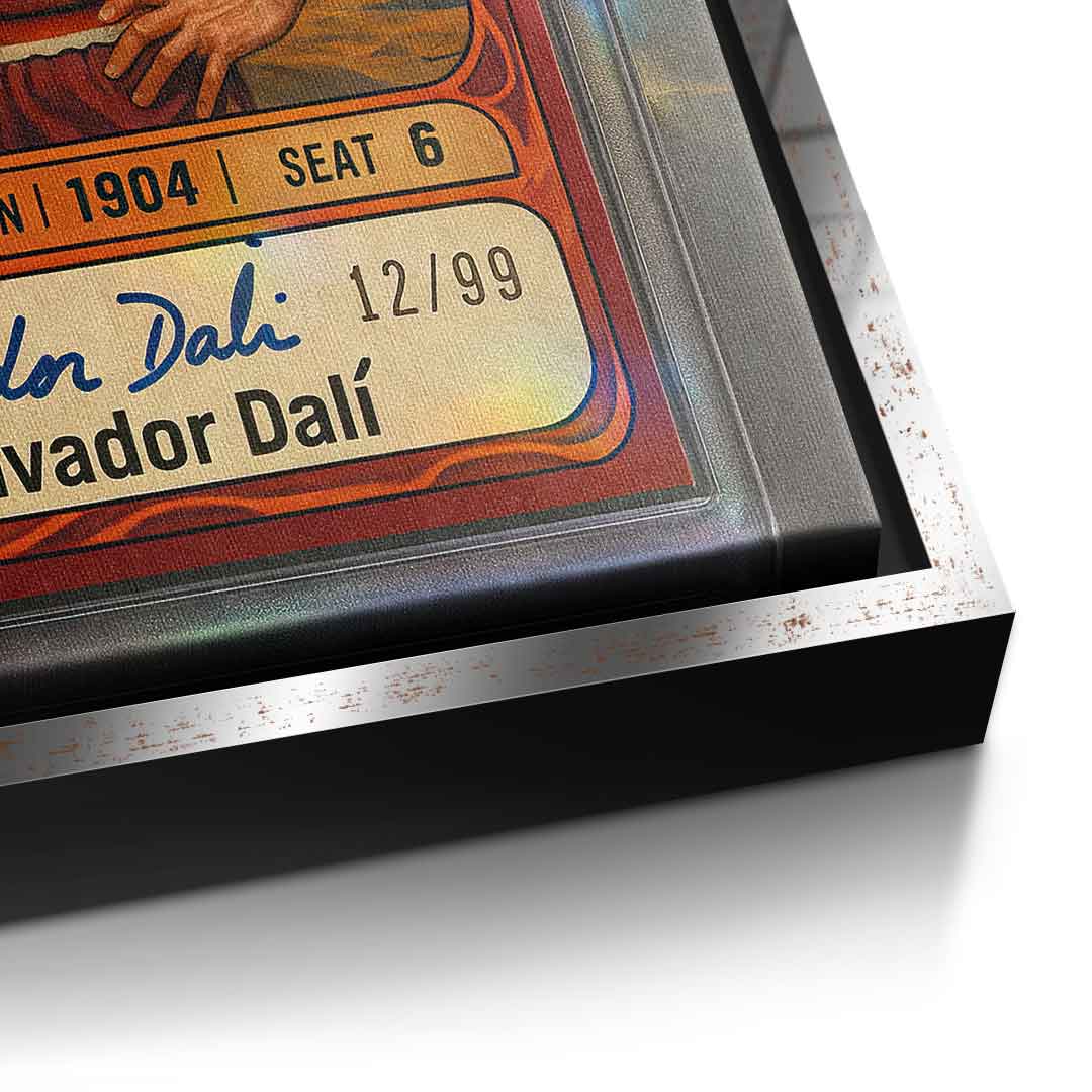 DOTCOMCANVAS® Salvador Dali Basketball Card Leinwandbild – Detailaufnahme silberner Rahmen