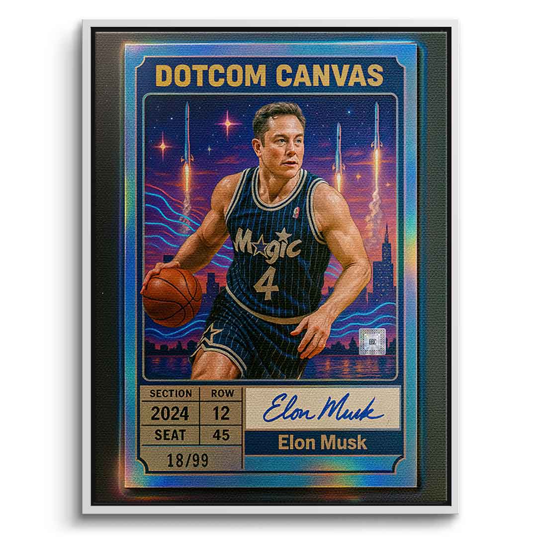 DOTCOMCANVAS Elon Musk Basketball Card Leinwandbild Weiss Rahmen