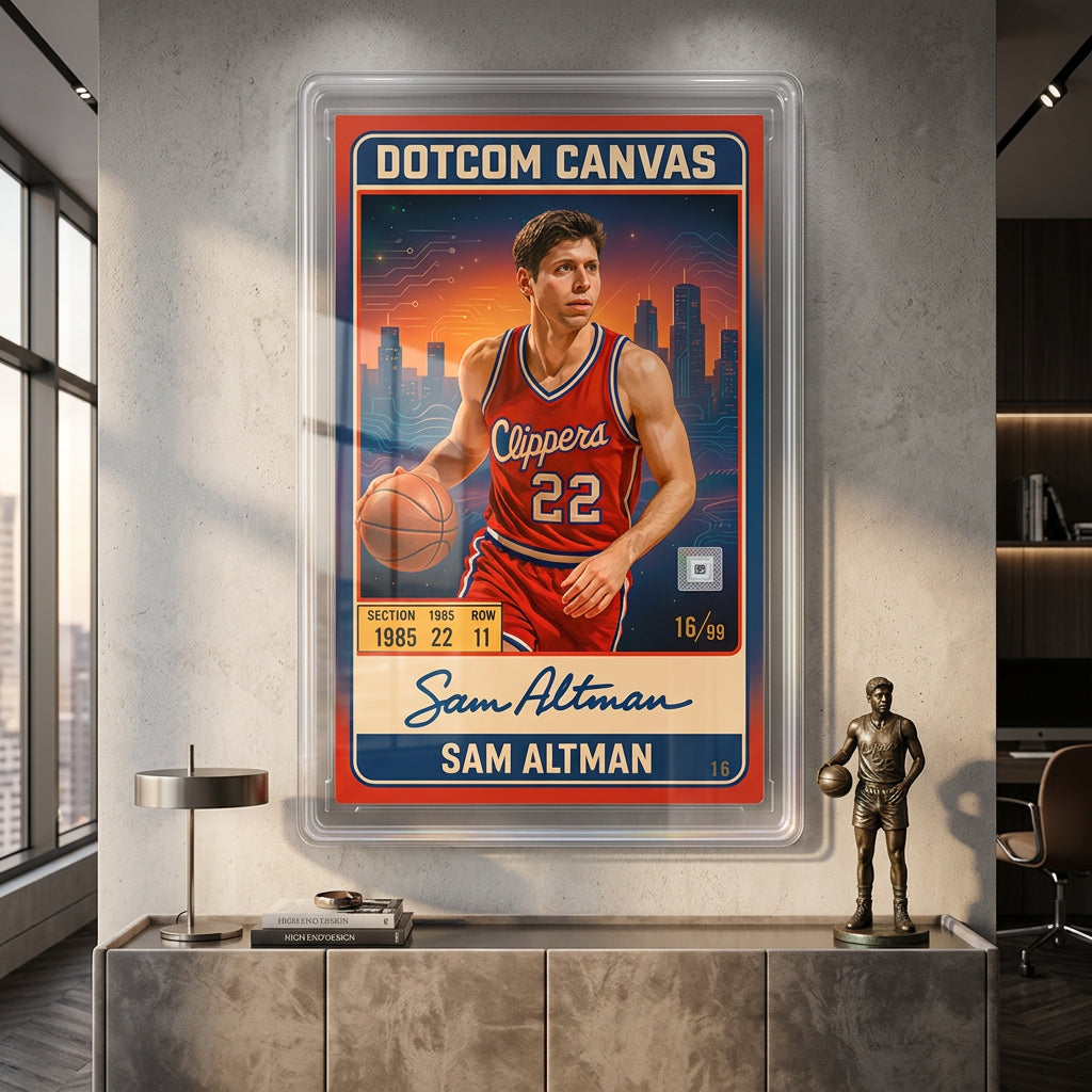 DOTCOMCANVAS Sam Altman Basketball Card Leinwandbild Raum-Mockup im Wohnambiente