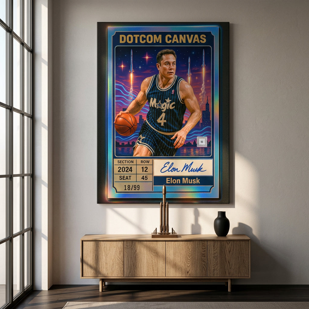 DOTCOMCANVAS Elon Musk Basketball Card Leinwandbild Raum-Mockup