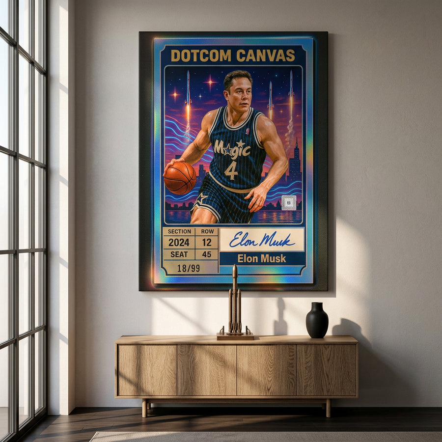 DOTCOMCANVAS Elon Musk Basketball Card Leinwandbild Raum-Mockup