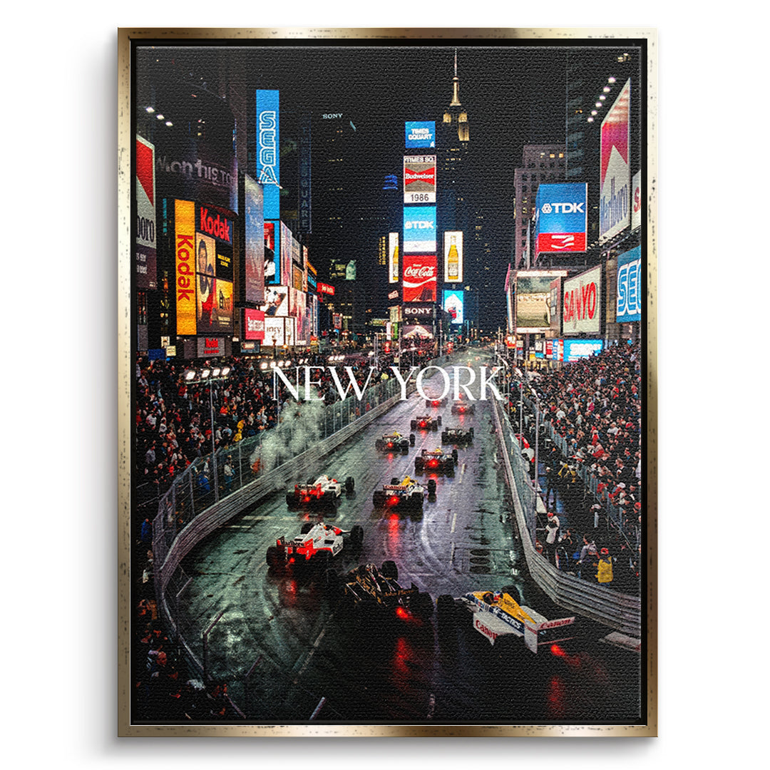DOTCOMCANVAS New York F1 Leinwandbild Vorderansicht mit Goldrahmen