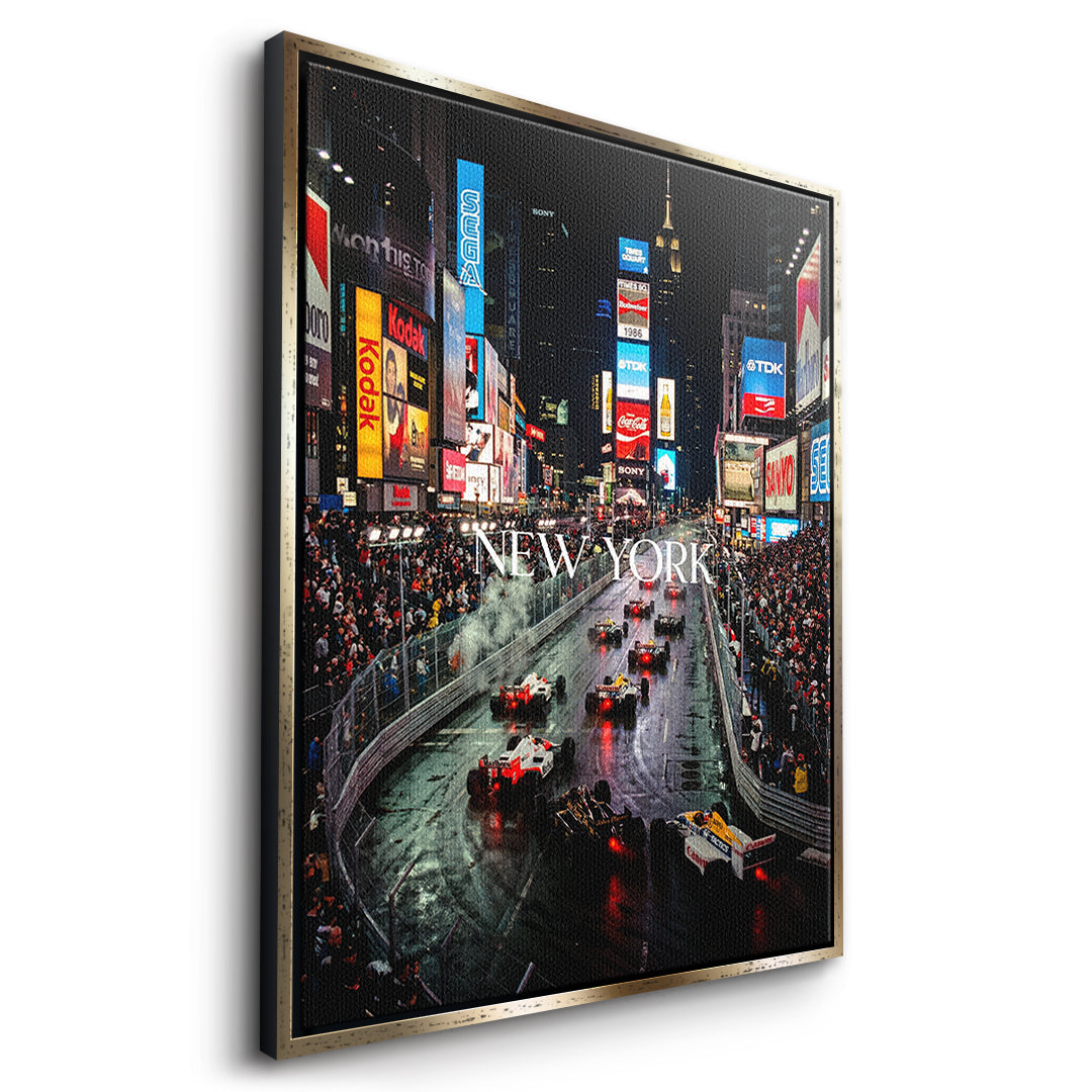 DOTCOMCANVAS New York F1 Leinwandbild Seitenansicht mit Goldrahmen