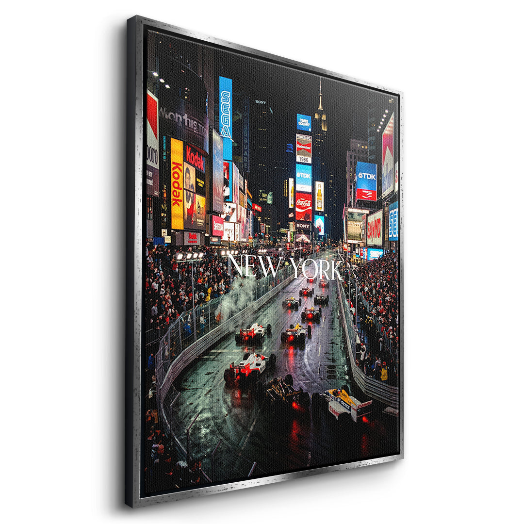 DOTCOMCANVAS New York F1 Leinwandbild Seitenansicht mit Silberrahmen