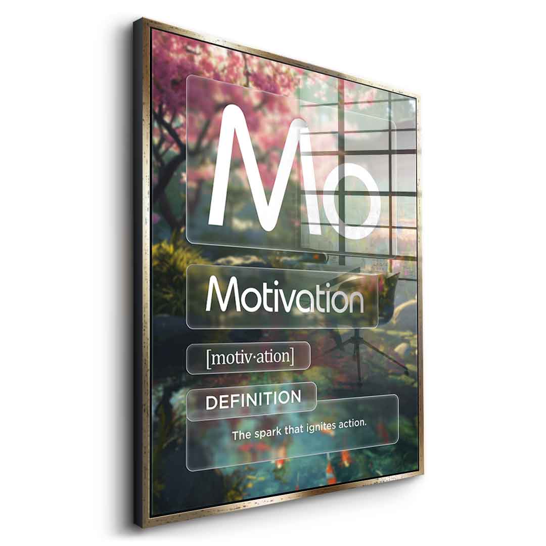DOTCOMCANVAS® Motivation (Mo) Acrylglasbild Version Farbig – Seitenansicht Schwarz