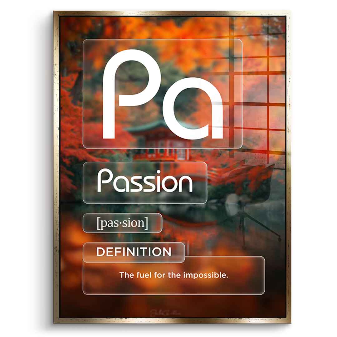 DOTCOMCANVAS® Passion (Pa) Acrylglasbild Version Farbig – Vorderansicht Silberner Rahmen