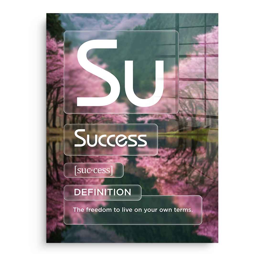 DOTCOMCANVAS® Success (Su) Acrylglasbild Version Farbig – Vorderansicht Schwarzer Rahmen