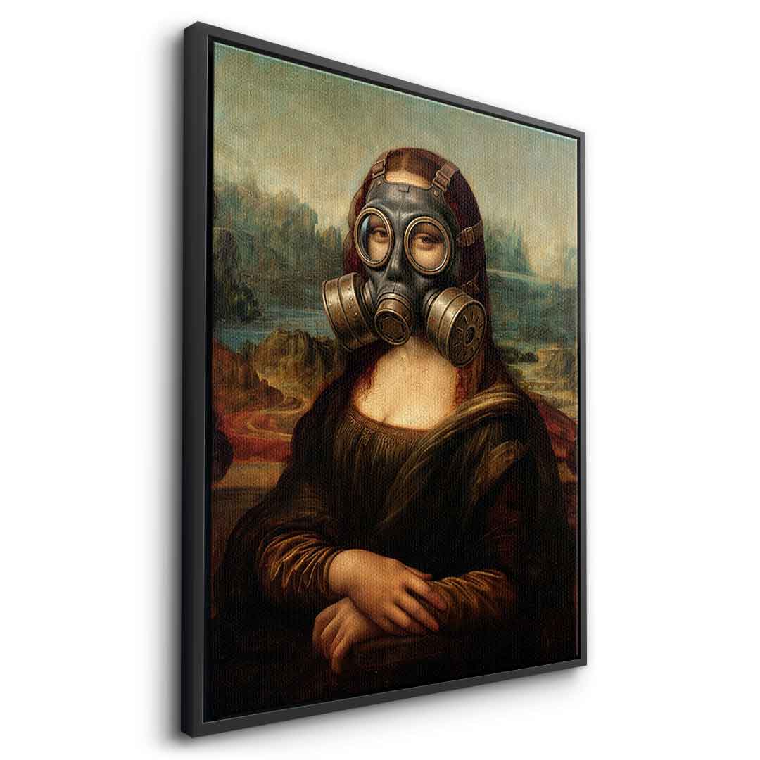 DOTCOMCANVAS Mona Lisa fürs WC 3 Leinwandbild - Seitenansicht schwarzer Rahmen