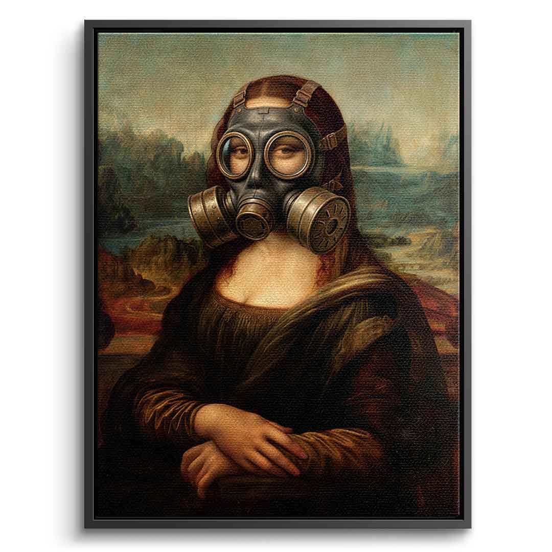 DOTCOMCANVAS Mona Lisa fürs WC 3 Leinwandbild - Vorderansicht schwarzer Rahmen