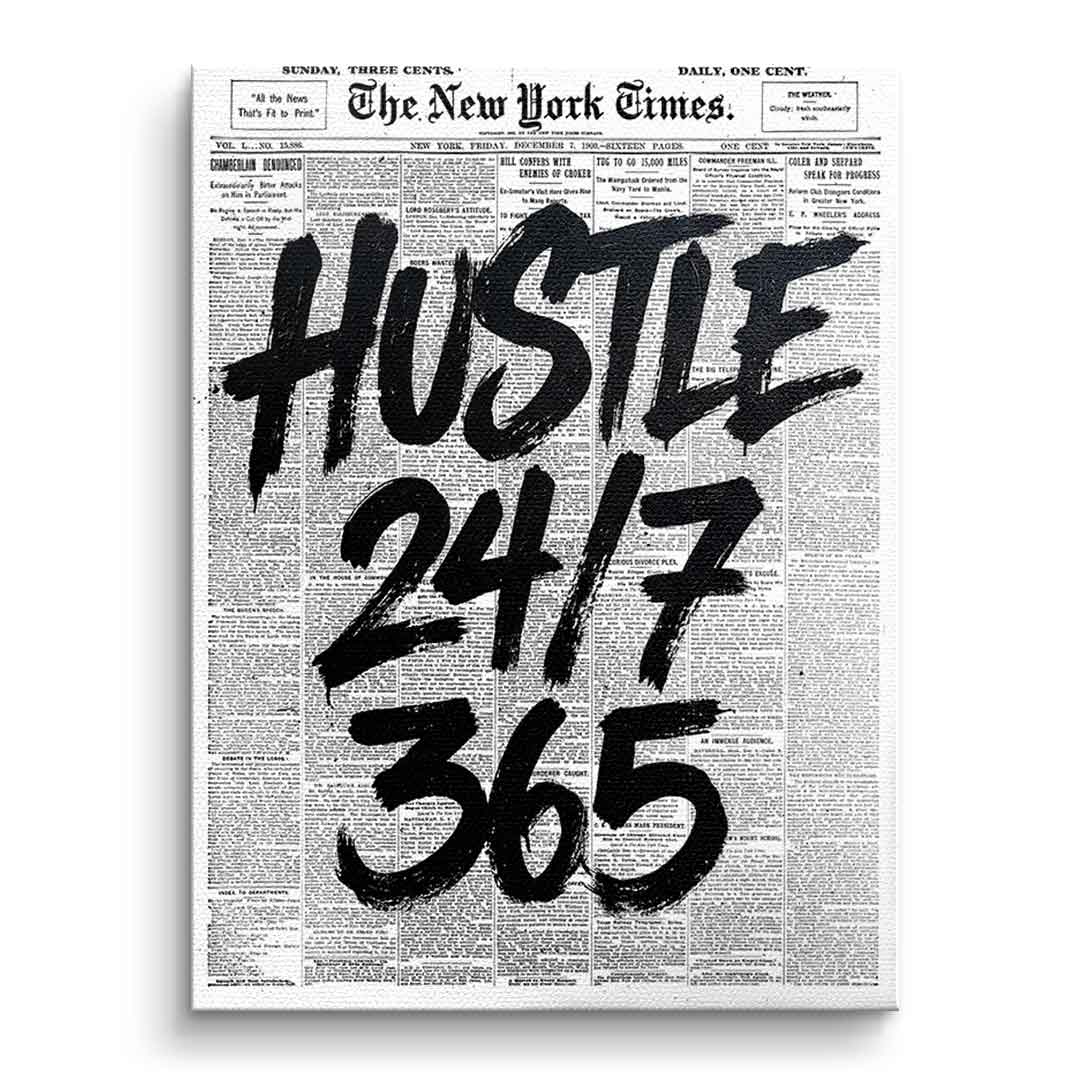 DOTCOMCANVAS Hustle 24/7 Leinwandbild Front ohne Rahmen