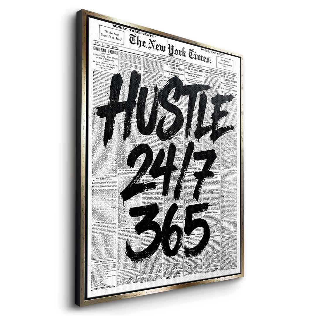 DOTCOMCANVAS Hustle 24/7 Leinwandbild Seitenansicht Gold Rahmen