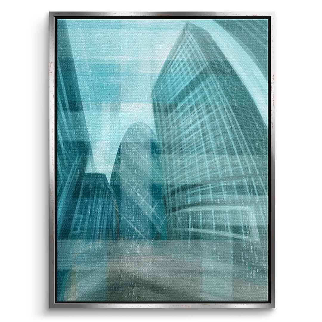 Shining City Pearl Glas - Leinwandbild Silberner Rahmen
