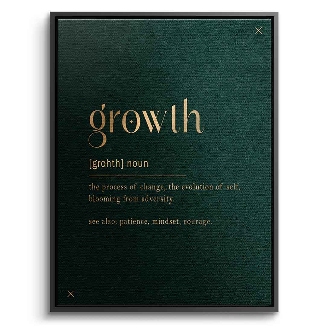 DOTCOMCANVAS Growth Leinwandbild Schwarzer Rahmen Frontansicht - Typografie Motiv growth