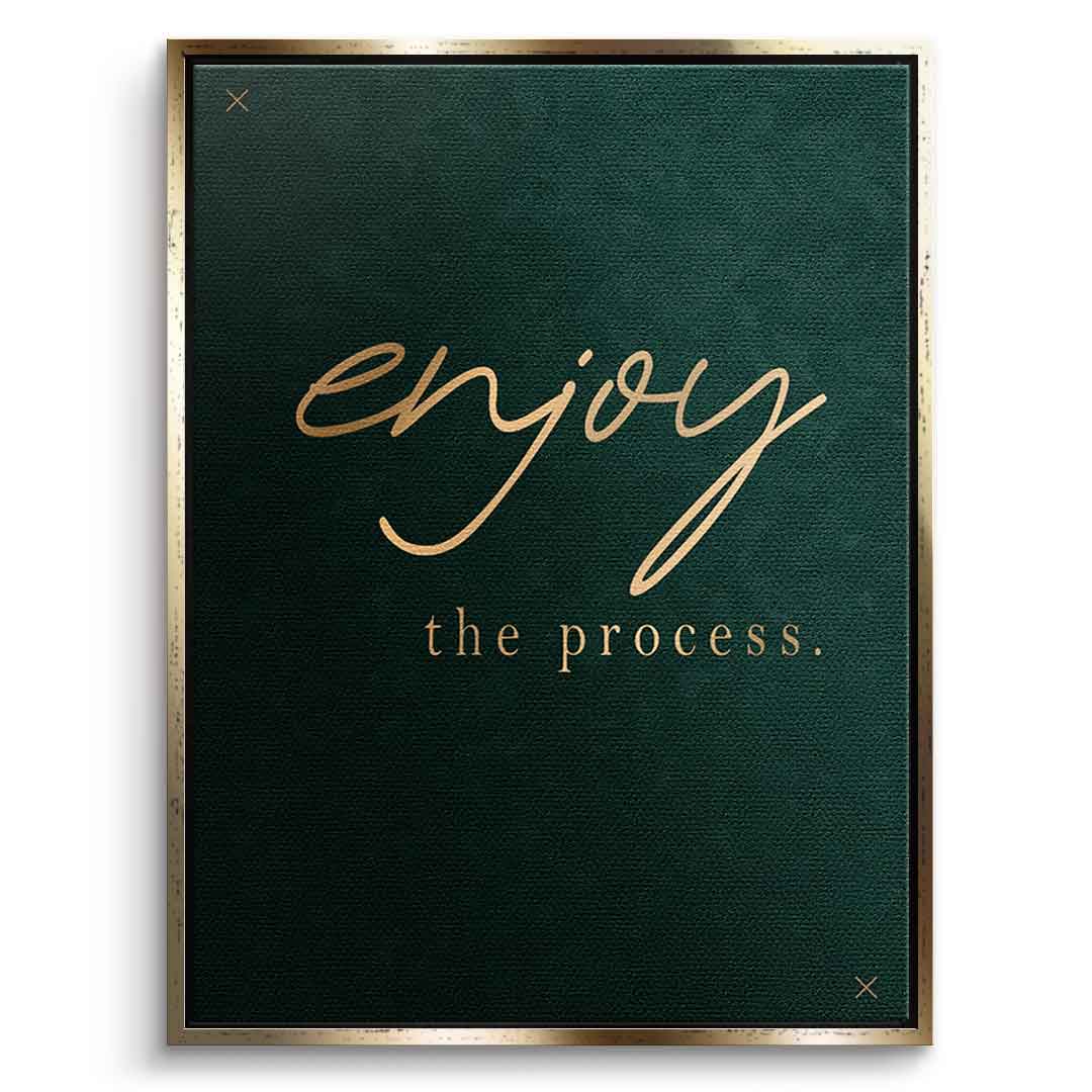 DOTCOMCANVAS® Enjoy Leinwandbild – Frontansicht mit goldenem Rahmen