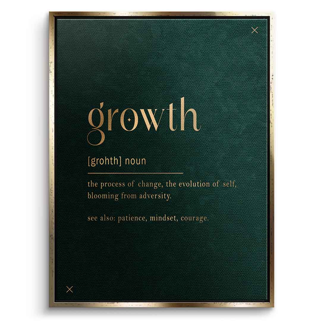 DOTCOMCANVAS Growth Leinwandbild Goldener Rahmen Frontansicht - Typografie Motiv growth