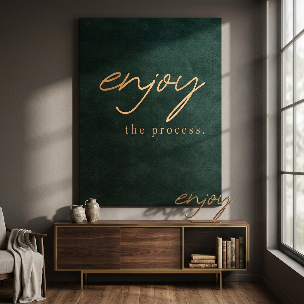 DOTCOMCANVAS® Enjoy Leinwandbild im Raum – Motivation Typografie an der Wand