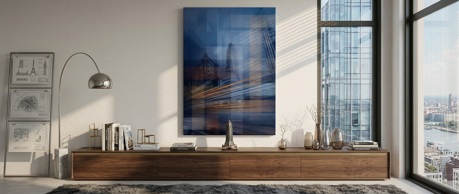 Moving City Glass - Leinwandbild Banner